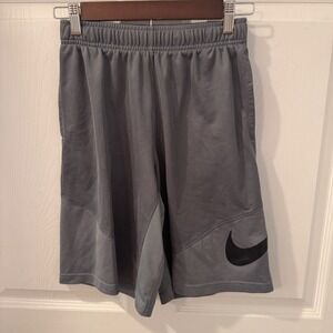 Nike Dri-Fit Youth Basketball Shorts Size Medium M Gray Black Swoosh Drawstring‎